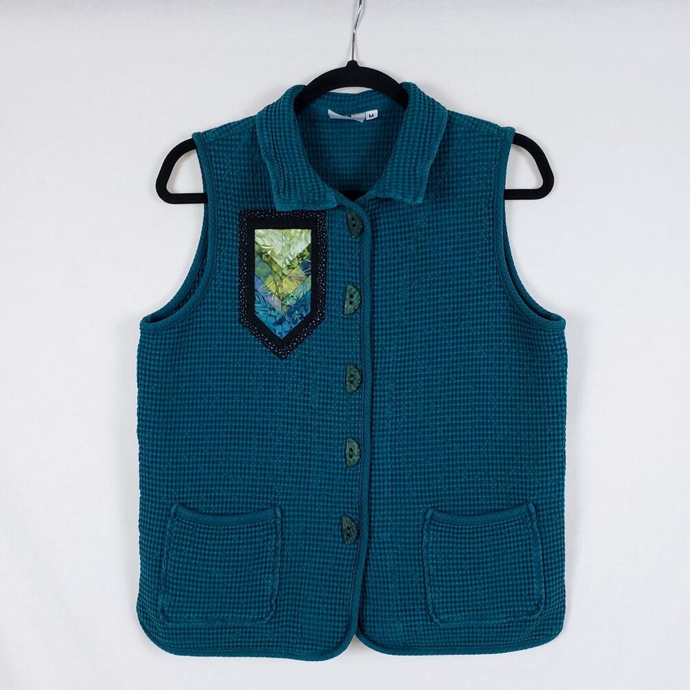 Brie Kriebel Lagenlook Art-To-Wear Waffle Vest Womens M Indie Quilted Cottage